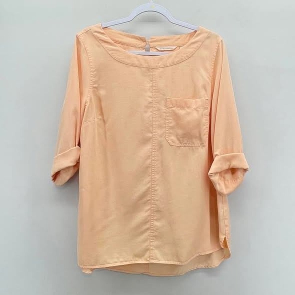 Soft Surroundings Georgica Boat Neck Top‎ Wms Medium Peach Tencel 3/4 Slv Beachy